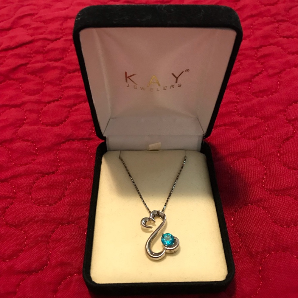 Kay Jewelers Aquamarine Silver Open Heart Necklace
